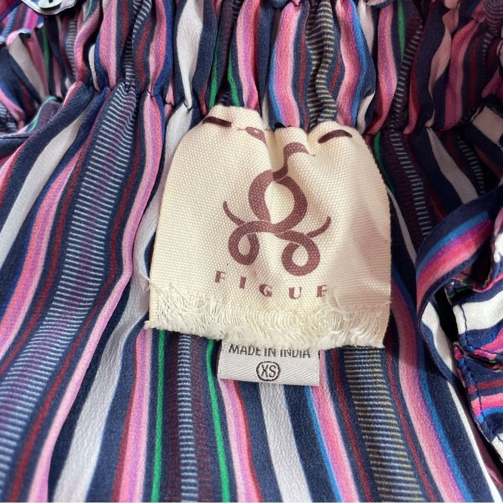 {Figue} Maya Silk Striped Cold/Off Shoulder Midi Dress, Size XS - Picture 9 of 10